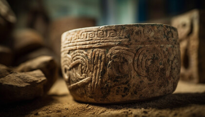 Canvas Print - Antique earthenware bowl, a rustic souvenir of indigenous culture generated by AI