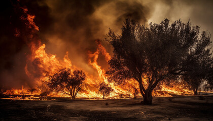 Sticker - Burning tree ignites inferno, causing destruction to forest environment generated by AI