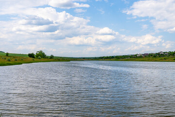 Wall Mural - Lake or pond. Background with selective focus and copy space