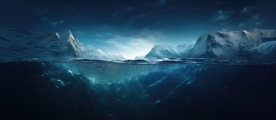 Wall Mural - nighttime view of an iceberg representing global warming melting glaciers and danger