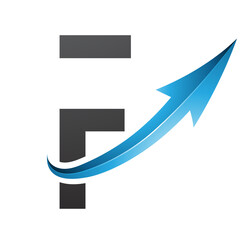 Blue and Black Futuristic Letter F Icon with a Glossy Arrow