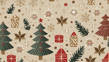Christmas Patterned On Beige Background Vector