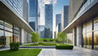 courtyard surrounded by high rise modern office buildings urban architecture