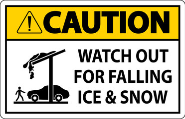 Wall Mural - Caution Sign Watch Out For Falling Ice And Snow