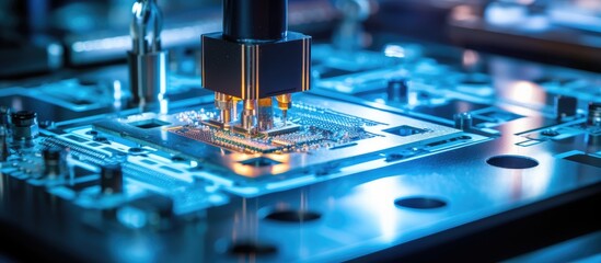 Poster - Extracting and attaching silicon dies from a semiconductor wafer to a substrate using a pick and place machine is part of the computer chip manufacturing process at a semiconductor fab facil