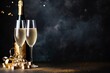 champagne prepared for new year, copy space and flat lay, generative ai