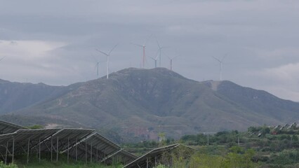 Wall Mural - wind turbines with solar power station