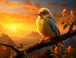 Beautiful bird on a branch at sunset with a wonderful view