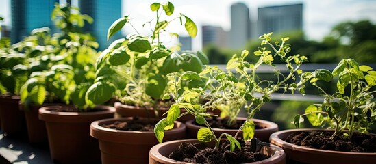 Poster - Urban container gardening with homegrown organic vegetables on a Houston apartment patio Perfect for agriculture publications