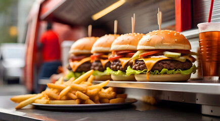 Fast food on food truck in city festival