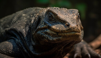 Naklejka na meble Large iguana in tropical rainforest, looking at camera with focus generated by AI