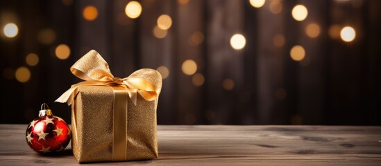 Canvas Print - Festive sock with presents on wood backdrop