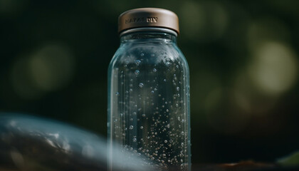 Poster - Refreshing purified water in a wet glass, surrounded by nature generated by AI