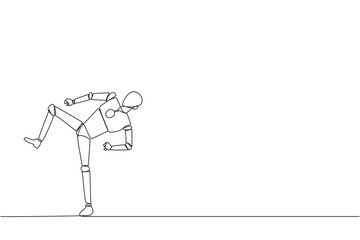 Poster - continuous one line drawing robot doing taekwondo movements. kicking motion. strong legs. keeping bu