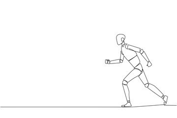 Poster - single one line drawing smart robotic doing light exercise. running aims to maintain heart health. t