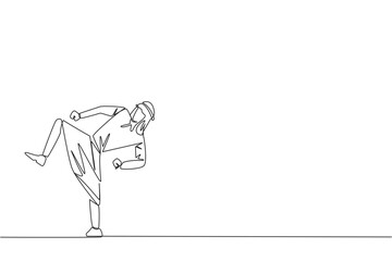 Poster - Single one line drawing Arabian businessman doing taekwondo movements. Kicking motion. Strong legs. Keeping business with sport. Keep healthy stay strong. Continuous line design graphic illustration