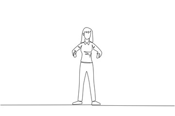 Poster - Continuous one line drawing businesswoman standing straight. Survive inflation and pandemics. Looking to the future of business is full of hopes of success. Single line draw design vector illustration