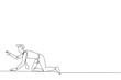 Single one line drawing crawling young businessman. Trying to get up after being attacked by a pandemic. Starting from crawling, walking, then running fast. Continuous line design graphic illustration