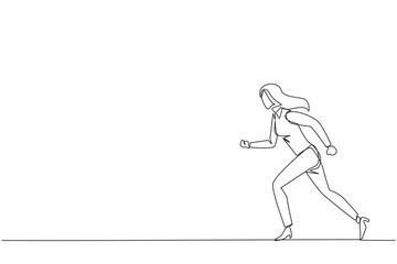 Sticker - Continuous one line drawing businesswoman leisurely strolling. Habit to get rid of nervousness. Nervous when meeting big client. Light exercise for health. Single line draw design vector illustration