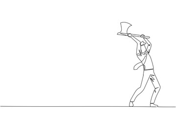 Fototapete - Single continuous line drawing young active businessman swinging an axe. Style like a lumberjack. Strong. Muscular. Powerful. Sports for physical health. Awareness. One line design vector illustration