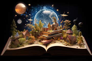 Wall Mural - illustration of children's world through books, imagination, knowledge from books