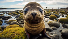 Cute Fur Seal Looking At Camera, Wet And Playful Generated By AI
