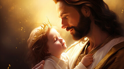 jesus and a child with the sunlight