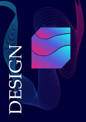 Wall Mural - gradient figure poster design. volumetric geometric figure with neon gradient. cube at background of