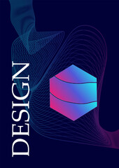 Wall Mural - gradient figure poster design. volumetric geometric figure with neon gradient. polygon at background