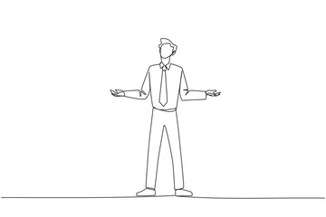 Poster - continuous one line drawing businessman standing straight with open arms. lonely and sadness busines