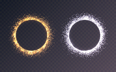 Wall Mural - glitter circle set. magic light effect template. beautiful round border. luxury glowing ring. elegan