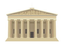 London Architecture Element. Traditional Britain Sightseen. Beige Building With Columns. Graphic Element For Website. Cartoon Flat Vector Illustration Isolated On White Background