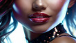close up beauty portrait of an asian woman make up model with red lips