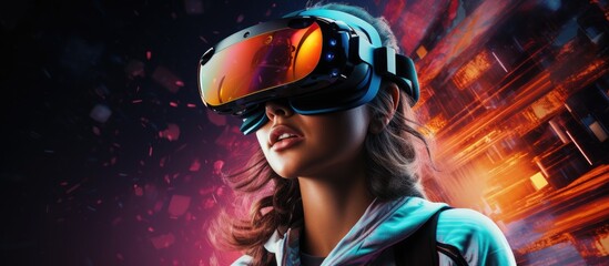 Canvas Print - Future lifestyle involves teenagers participating in virtual reality sports games cyber space recreation and engaging in NFT game activities