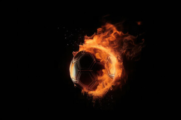 Wall Mural - Soccer ball ablaze in the darkness, fiery passion for the game, intense competition, ignite the thrill of victory, AI Generative.