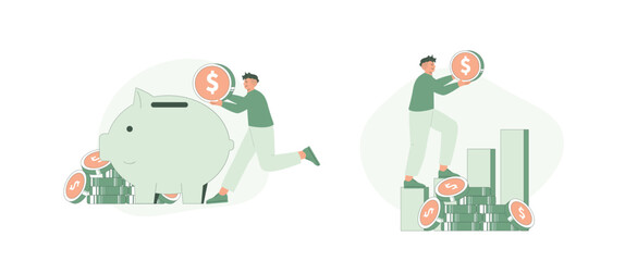Stable Savings and Investment Growth. Flat Cartoon Vector Illustration.