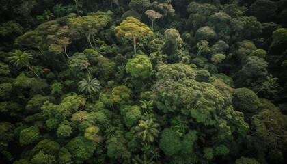 Canvas Print - High angle view of tropical rainforest with green palm trees generated by AI