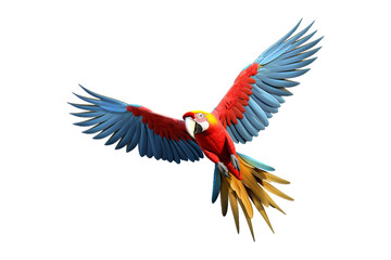 colorful scarlet macaw parrot flying beautifully isolated on a transparent background. Generative AI