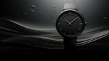Fototapeta  - Sleek watch design illuminated by subtle lighting on a monochrome textured background, representing sophistication.