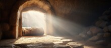 Jesus Tomb Stone Rolled Away Light Inside