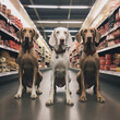 illustration of dogs in cloggs at the supermarket