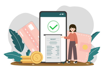 Poster - Contactless payment. Online payment concept, character person transferring money on smartphone, vector illustration.