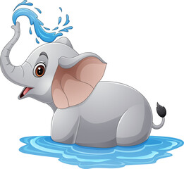 Canvas Print - Cartoon cute elephant spraying water