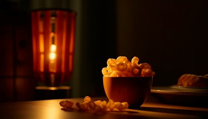 Sticker - Fresh gourmet snack on wooden table with healthy yellow fruit generated by AI