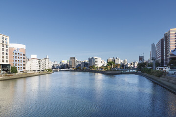 Wall Mural - 博多、灘の川橋から見た中州方面の景色