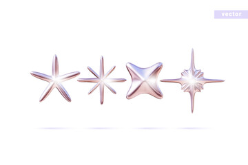 Wall Mural - set of chrome elements for design in y2k style