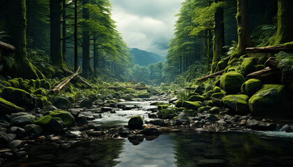 Sticker - Tranquil scene nature beauty in a tropical rainforest adventure generated by AI