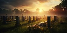 A Graveyard For The Dead With Rows Of Sacred Gravestones. Each Sign Tells A Story. The Concept Of The Legacy Of Those Lost In War By Generative Ai.