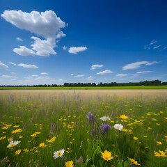 Wall Mural - panoramic background of a summer flower meadow
