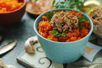 Wall Mural - Houria, cooked carrot salad, a traditional dish of Tunisian cuisine